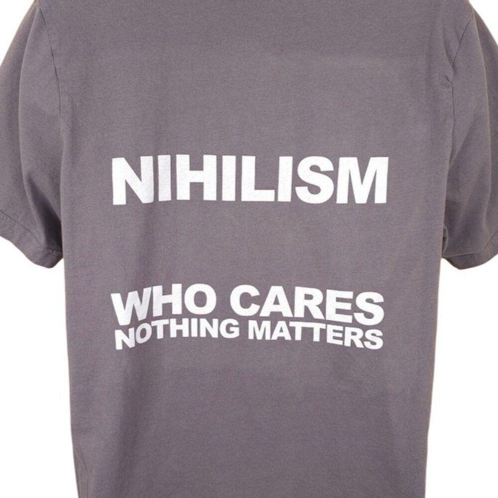 Nihilism T Shirt Mens Size XL Gray Who Cares Nothing Matters